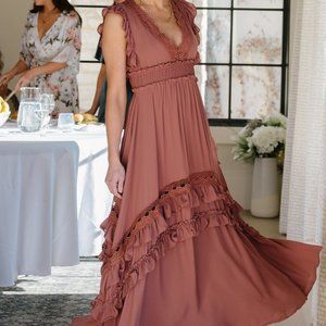Baltic Born Jasmine Ruffle Maxi Dress - Rosy Brown
